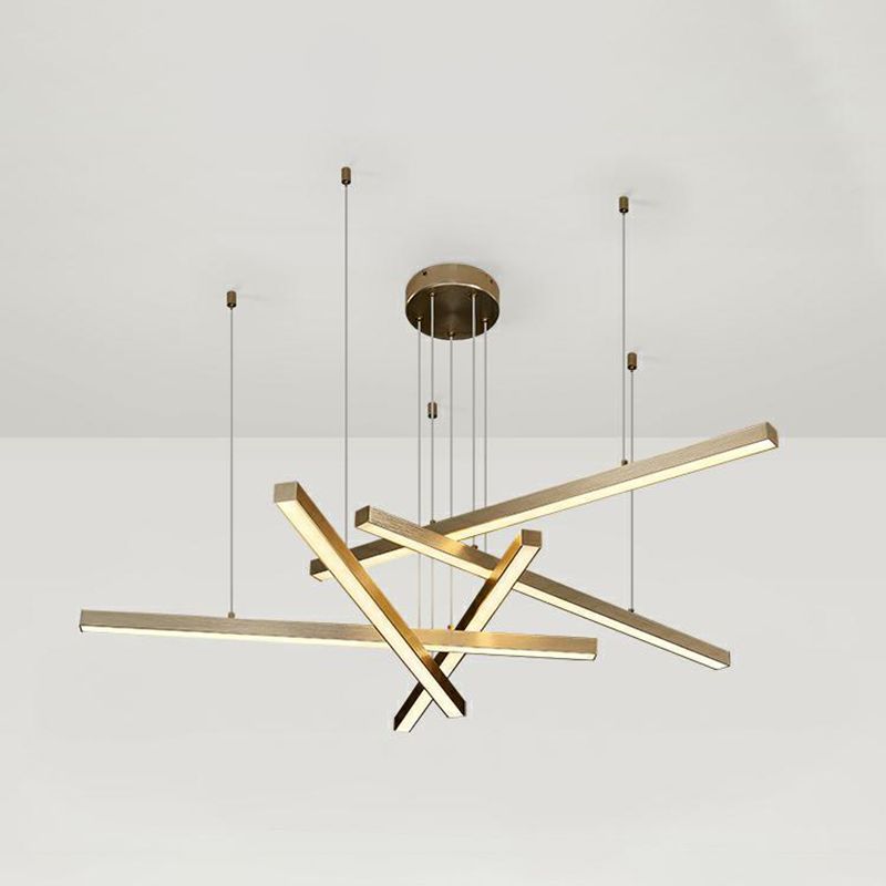 Gold LED Linear Pendant Light in Modern Singularity Aluminium Adjustable Hanging Lamp for Living Room