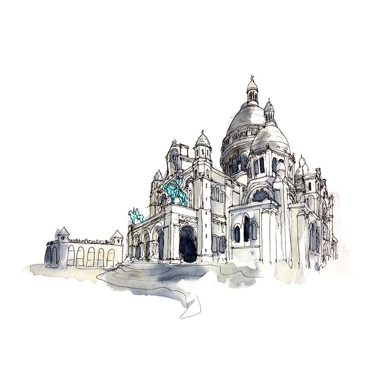 Architecture Landmark Drawing Mural Global Inspired Smooth Wall Art in Soft Color