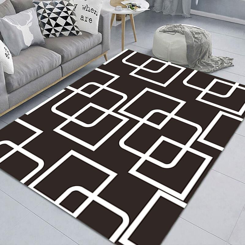 White Simple Rug Polyester Abstract Pattern Rug Non-Slip Backing Rug for Living Room