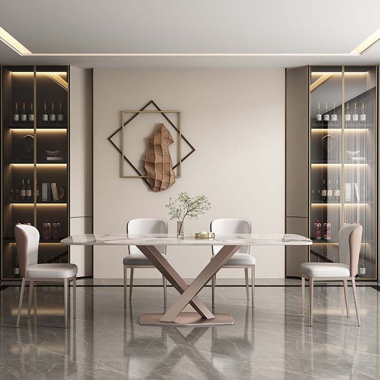 Glam Style Sintered Stone Table Rectangle Table with Metal Legs for Home Use