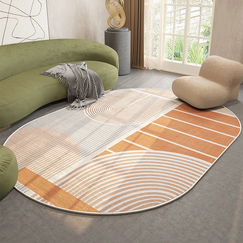 Orange Nordic Rug Polyester Color Block Rug Washable Rug for Living Room