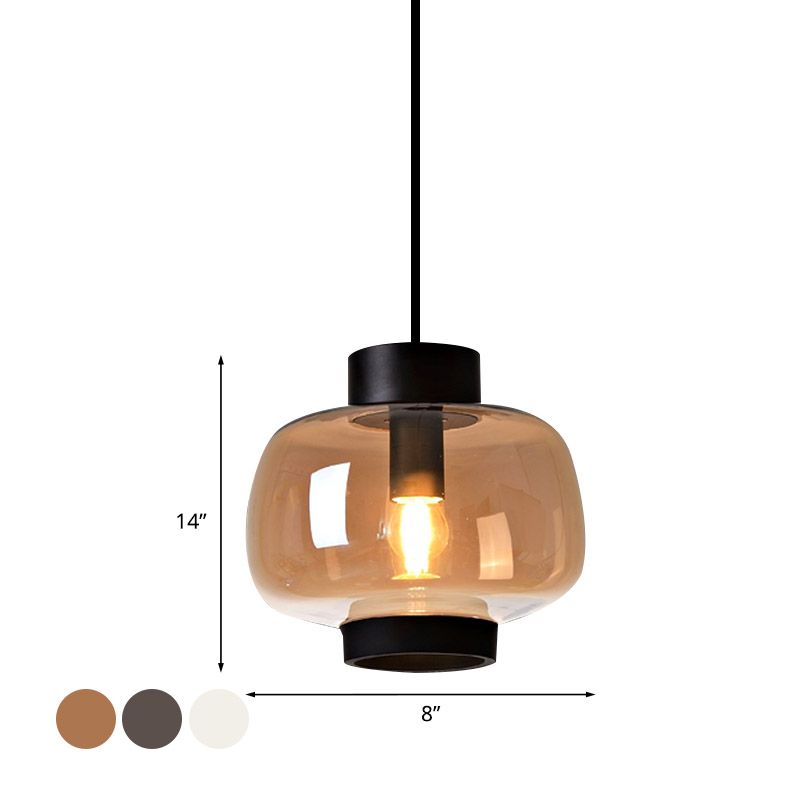 Lantern Living Room Suspension Light Smoke Gray/Cream/Cognac Glass 1-Head Modernism Hanging Pendant