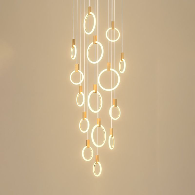Modern Luxury LED Pendant Light Aluminium Circular Hanging Lamp with Acrylic Shade