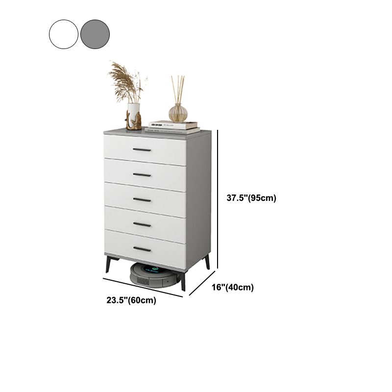 White Wooden Accent Cabinet with Door Modern Chest with 5 Drawers