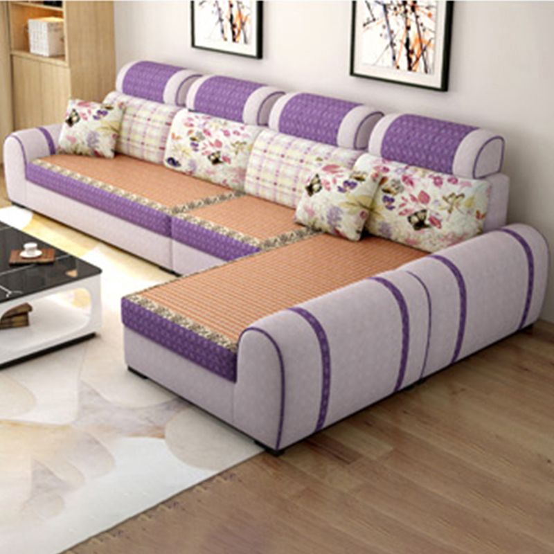 120.08"L x 70.87"W x 37.4"H Farmhouse Fabric Cushion Back Sectionals with Pillows