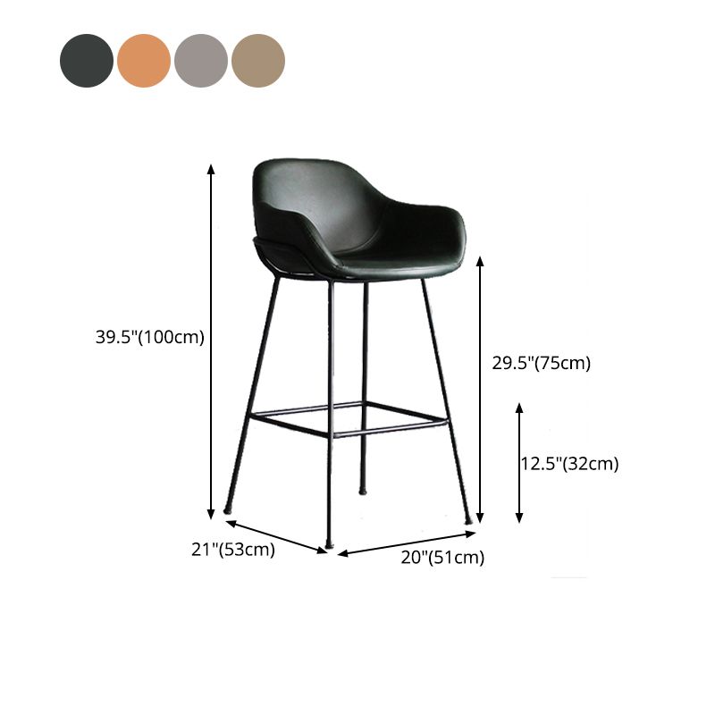 Contemporary Leather Armed Barstool Matte Finish Footrest Low Back Stool