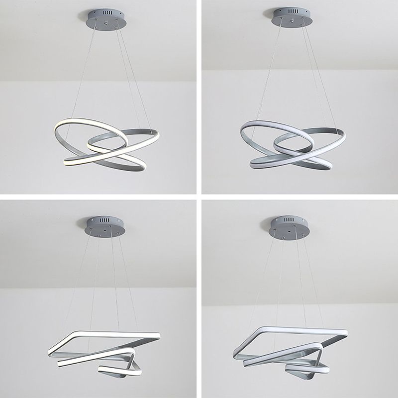 Grey Line Chandelier Lamp Simplicity Metal LED Strip Pendant Light for Dining Room