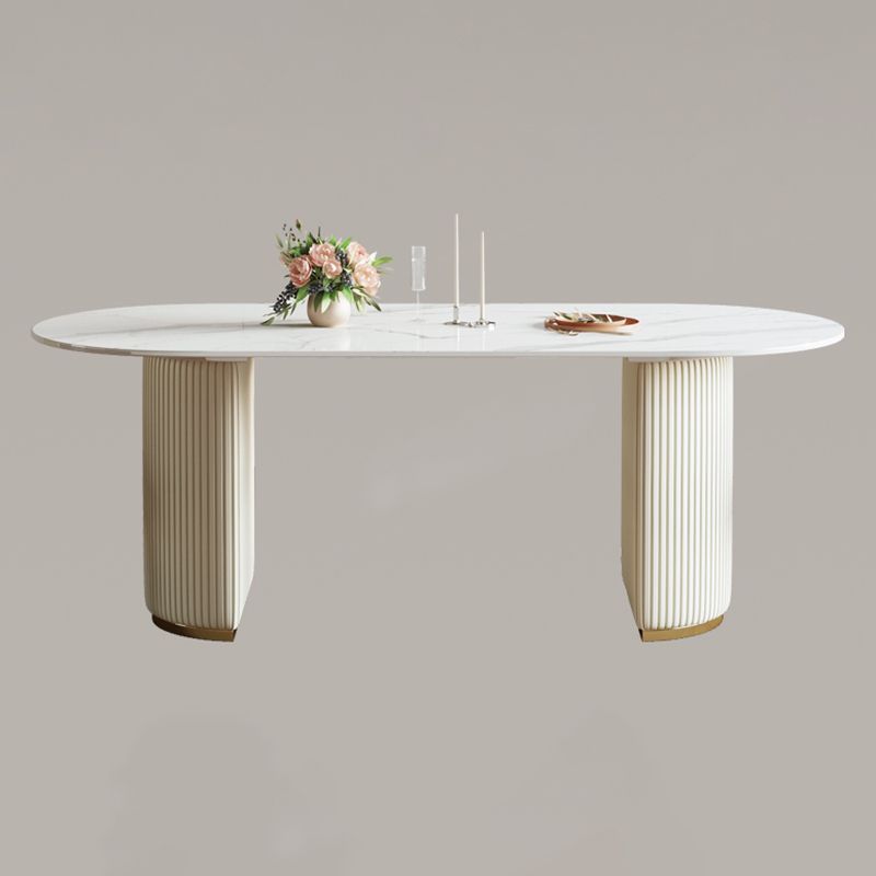 Luxury Double Pedestal Dining Table Oval Stone Top Dining Table for Dining Room