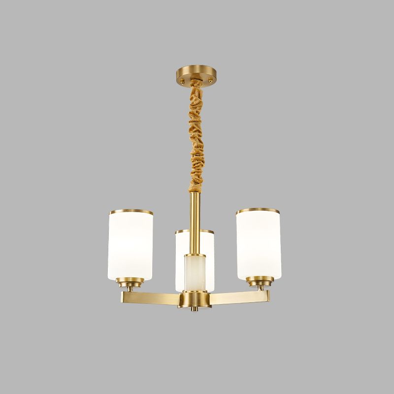 Modern Concise Pendant Light Metal Cylindrical Chandelier with Glass Shade