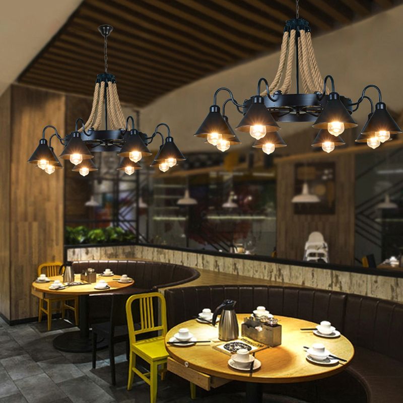 Black Cone lampadario a sospensione a sospensione Light Loft Rope Restaurant Lampone Aione l'illuminazione