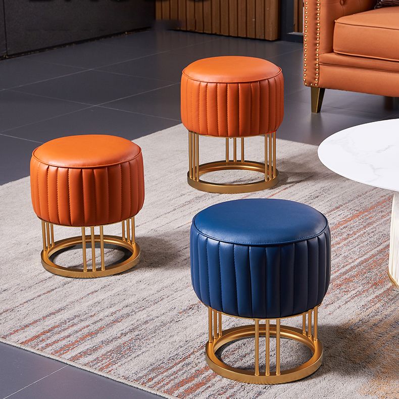 14" Wide Faux Leather Upholstered Ottoman Glam Round Shape Pouf