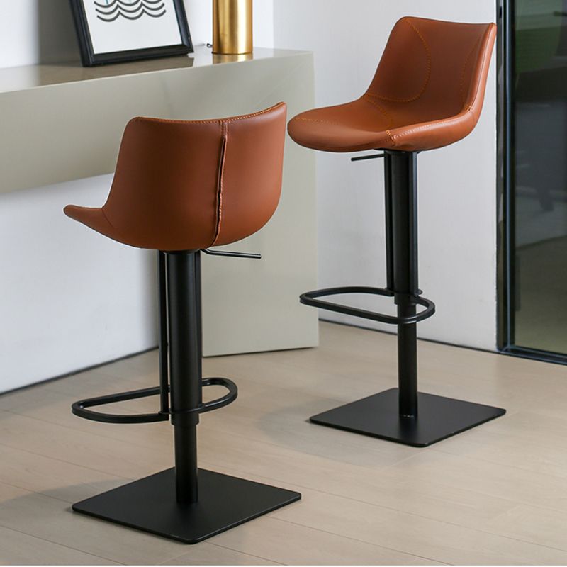 Faux Leather Barstools Adjustable Height Swivel Barstool with Metal Base