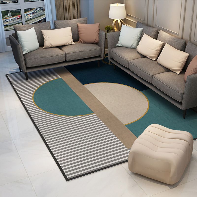 Bold Geometric Print Carpet Area Rug Stain Resistant Polyster Washable Rug for Living Room