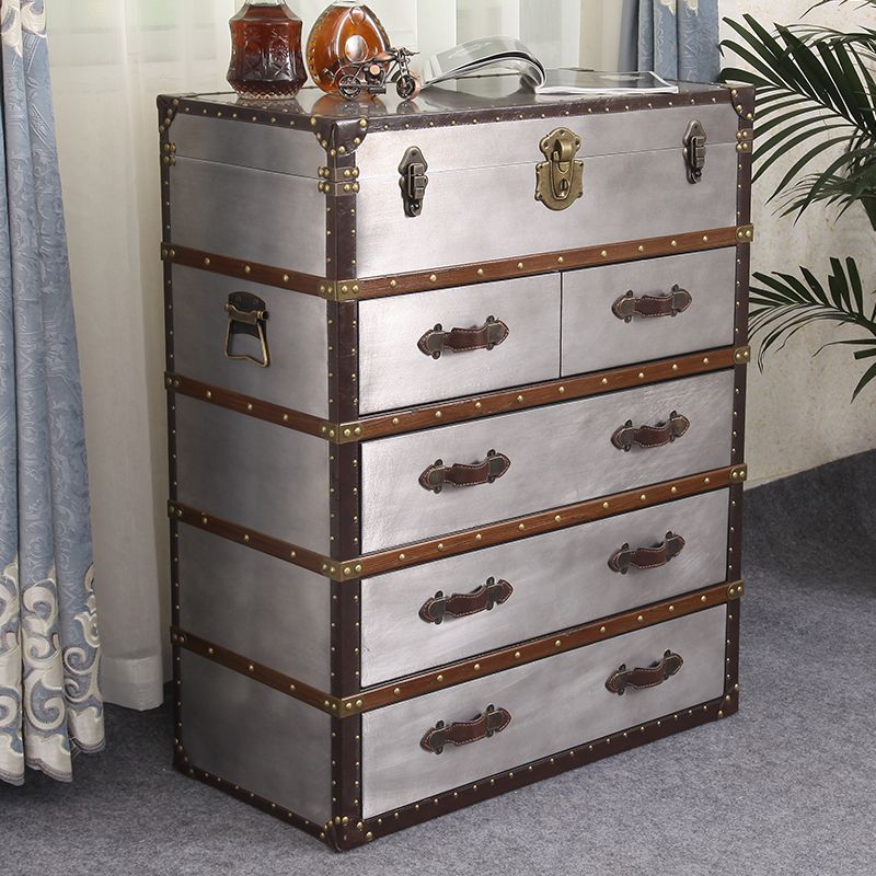 Rustic Leather Chest Vertical Chest with Drawers for Bedroom