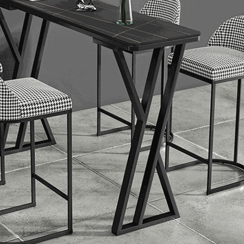 Stone Bar Dining Table Industrial Bar Dining Table with Black Sled Base