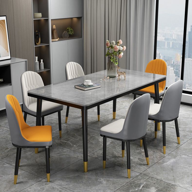 Rectangle Stone Top Dining Table Glam Style Kitchen Dining Table