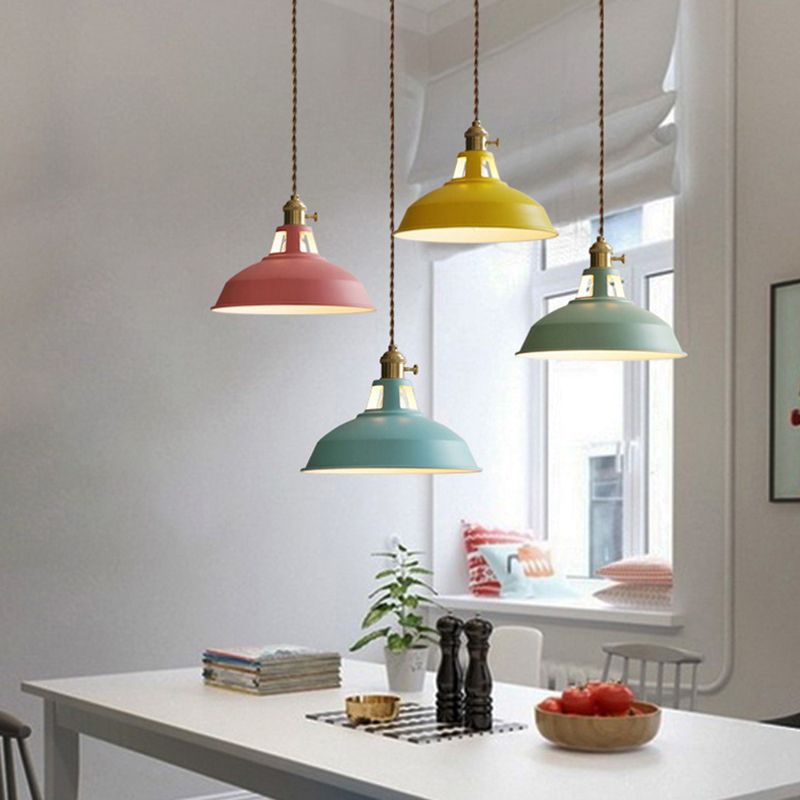 Kitchen Barn Metal Shade Pendant Lamp 1 Light Nordic Style Macaron Colored Hanging Lamp