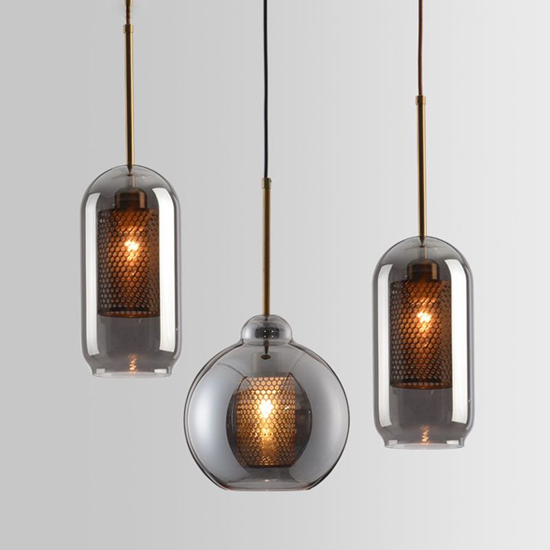 Industrial Style Geometric Down Lighting Glass 1 Light Hanging Ceiling Lights