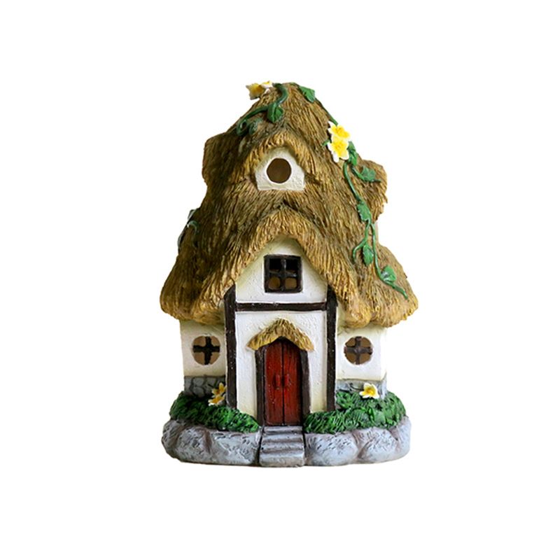 House Shaped Patio LED Ground Lighting Resin Cartoon Solar Operated Nightstand Lamp in Yellow/Green/Dark Yellow