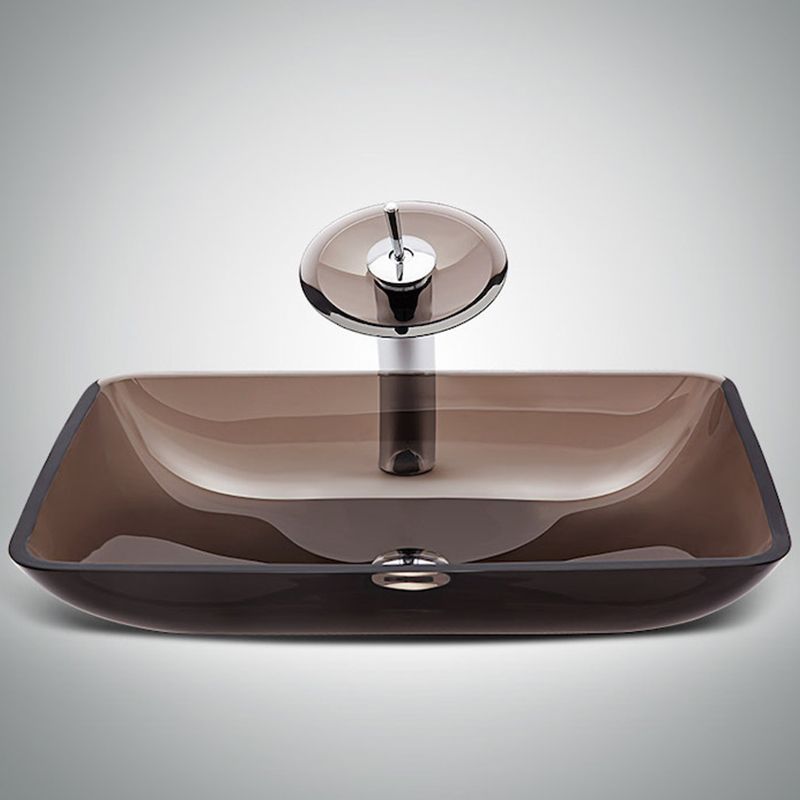 Modern Vessel Sink Oval Glass with Pop-Up Drain and Faucet Vessel Lavatory Sink
