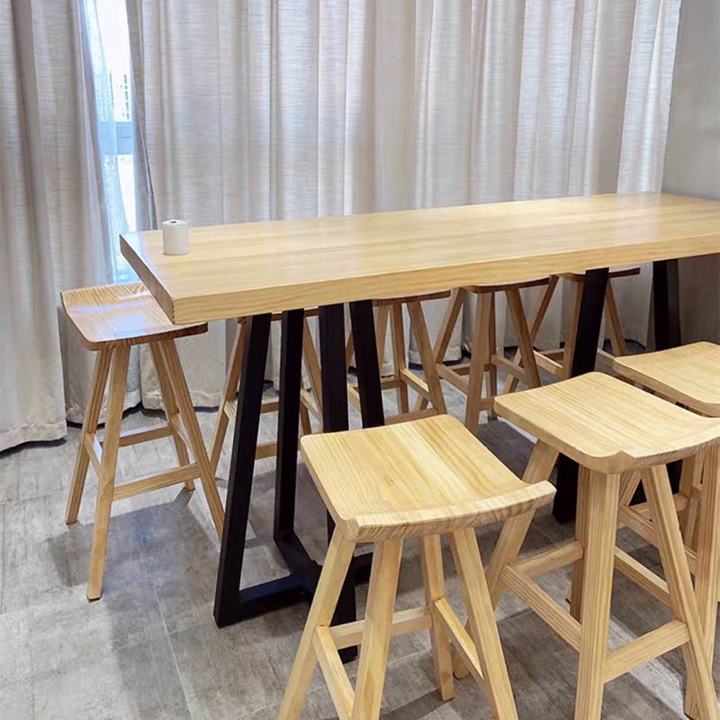 Modern Solid Wood Bar Chair Armless Bar Stool with Wooden Footrest