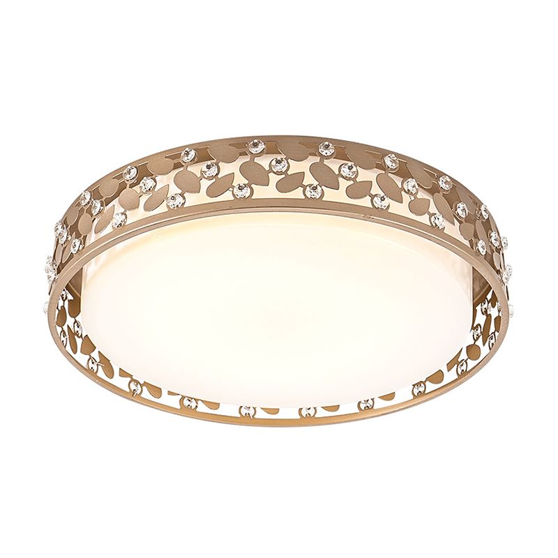 Cylindrical K9 Crystal Flush Mount Contemporary LED Gold Ceiling Lighting  in Remote Control Stepless Dimming/3 Color Light for Bedroom