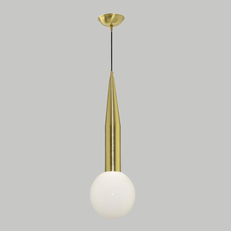 Tapering Bedside Pendant Light Kit Metallic Single Postmodern Style Hanging Lamp in Gold with Ball Milk Glass Shade
