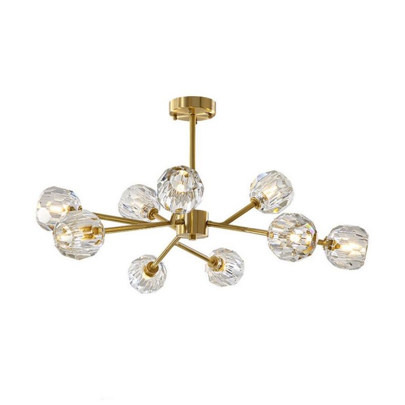 Crystal Global Hanging Chandelier Modernism 9-Light Brass Branch Ceiling Pendant Lamp