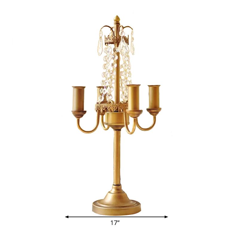 Lampada da tavolo a candela per soggiorno con lampada da tavolo in stile tradizionale in metallo con perline di cristallo trasparente