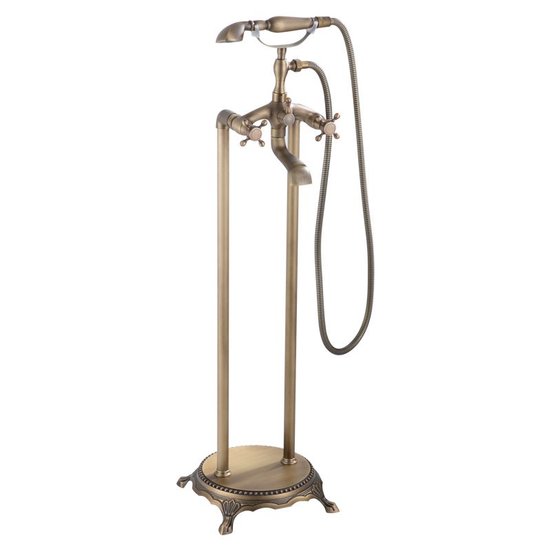Floor Mounted Metal Clawfoot Tub Faucet Double Handles Freestanding Bathtub Faucet