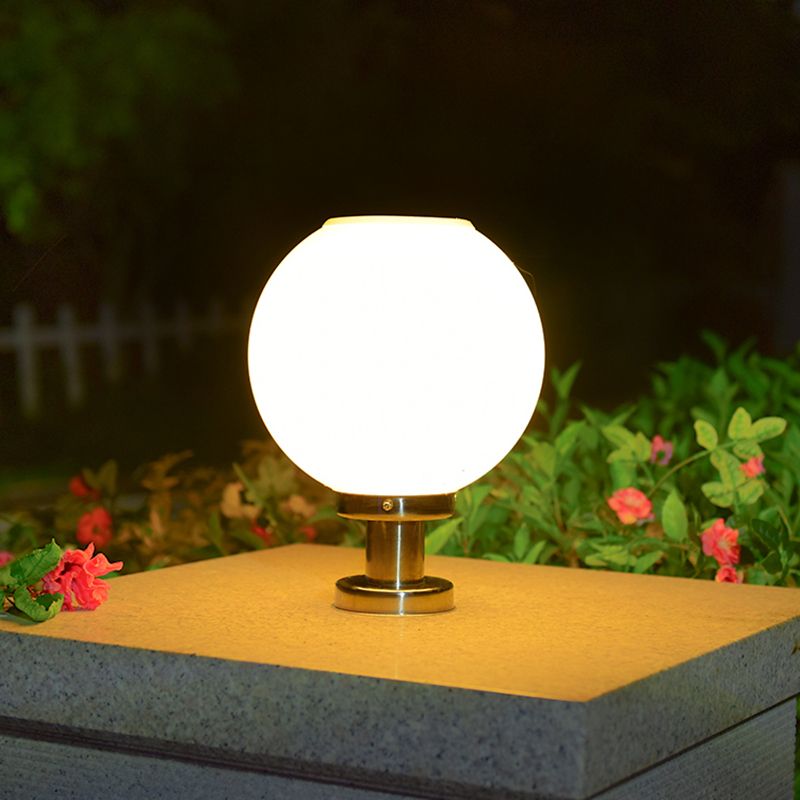 Globe Solar Pillar Lamp Contemporary Metal Outdoor Waterproof Light