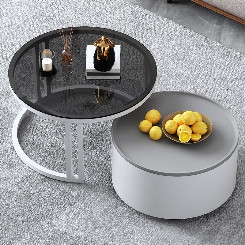 Modern Style Wooden&tempered Glass Top Circular Nested Coffee Table