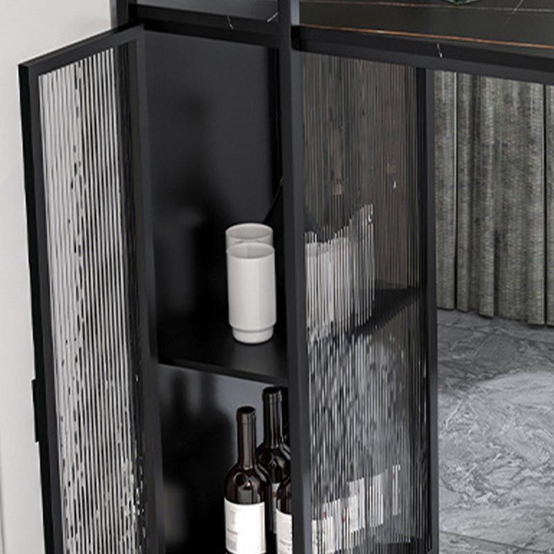 Glam Pub Table with Wine Storage Rectangle Stone Top Bar Table with Metal Frame