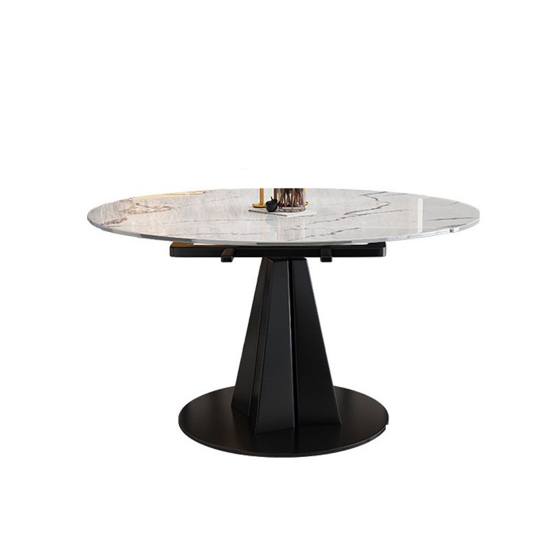 Round Modern Stone Table Standard Height Dining Room Table with Pedestal Base
