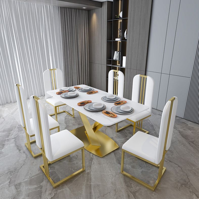 Table à manger en pierre frittée Guéridon de luxe traditionnel avec cadre doré