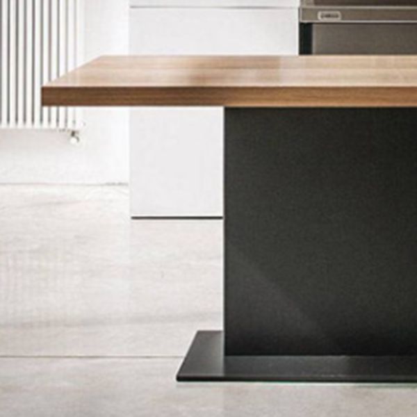 Industrial Pine Wood Dining Table Rectangle Kitchen Table with Metal Pedestal Base