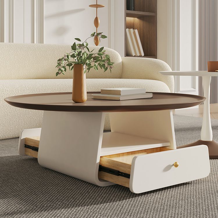 Pedestal 2-Piece Coffee Table Set Modern Round Tray Top Cocktail Table with Storage