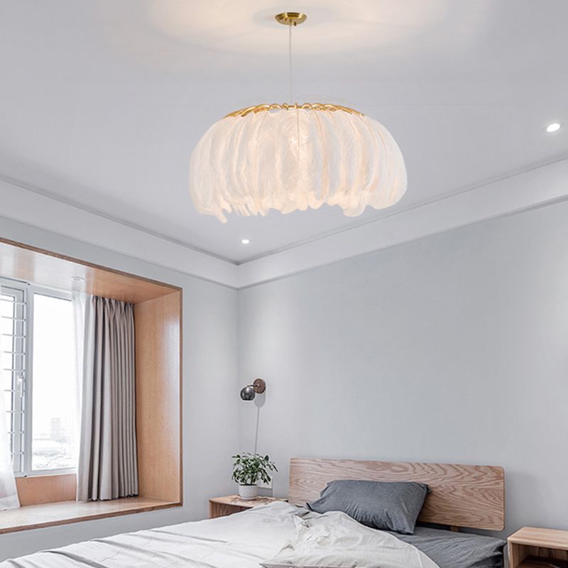 Nordic Circular Hanging Light Fixture Feather Dining Room Chandelier Pendant Light