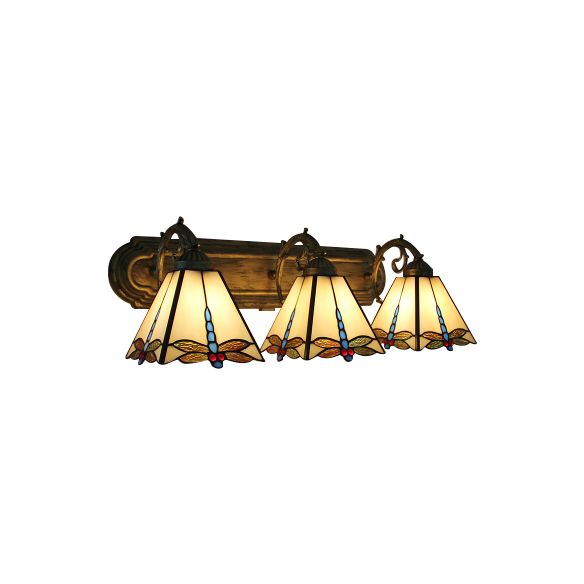 Mission Lodge Dragonfly Wall Lighting Stained Glass 3 Lights Wall Lighting in Beige for Bathroom