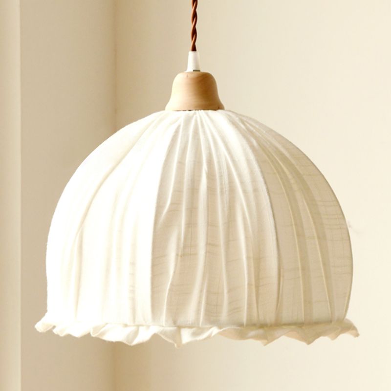 Bowl Burlap Shade Hanging Pendant Lamp Nordic Style Fabric 1 Light Hanging Light for Bedroom Dining Room