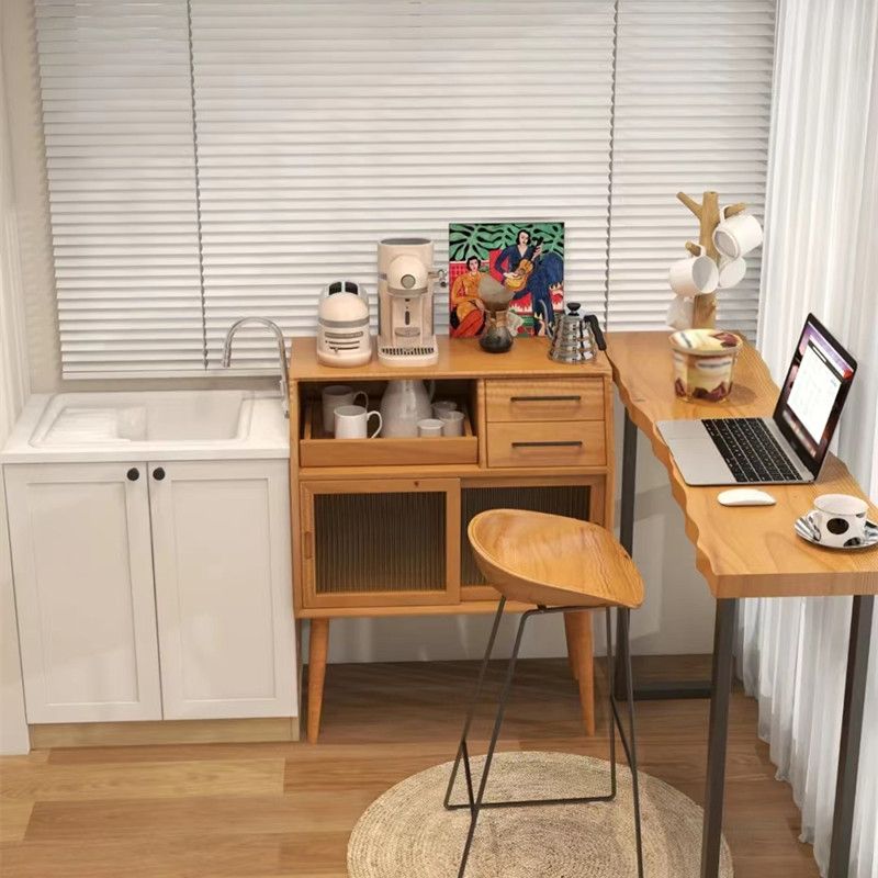 Rectangle Bar Dining Table Contemporary Wood Bar Table with Black Sled Base