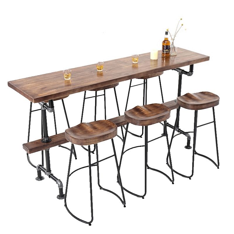 Wood Top Bar-height Table Black and Metal Legs Bar Table for Living Room
