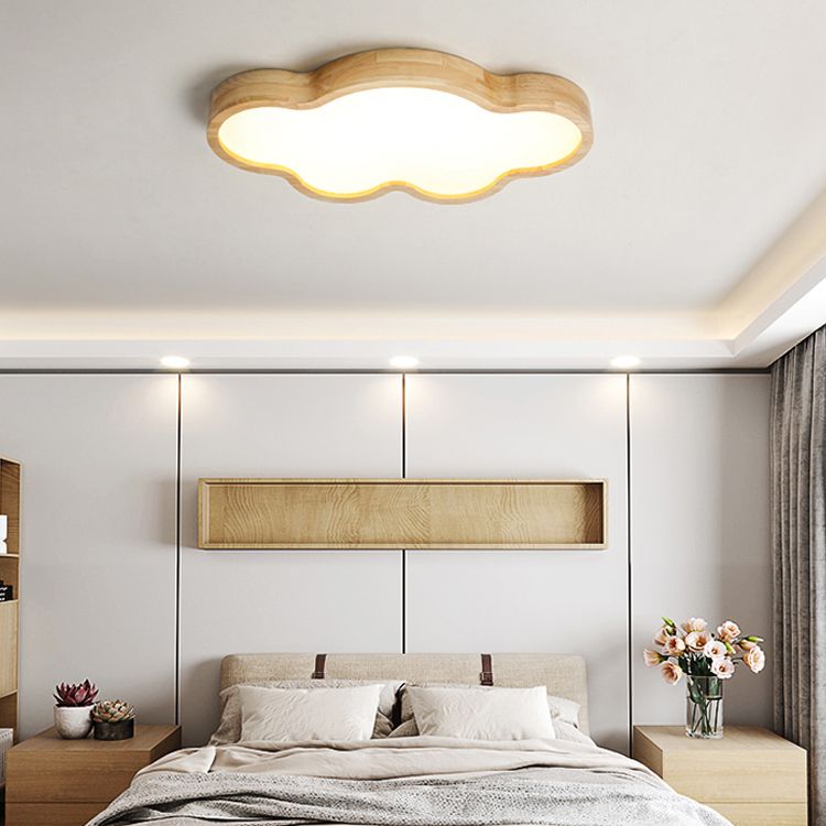 Wood Cloud Shape Flush Ceiling Light Modern 1 Light Flush Ceiling Light Fixtures in Brown