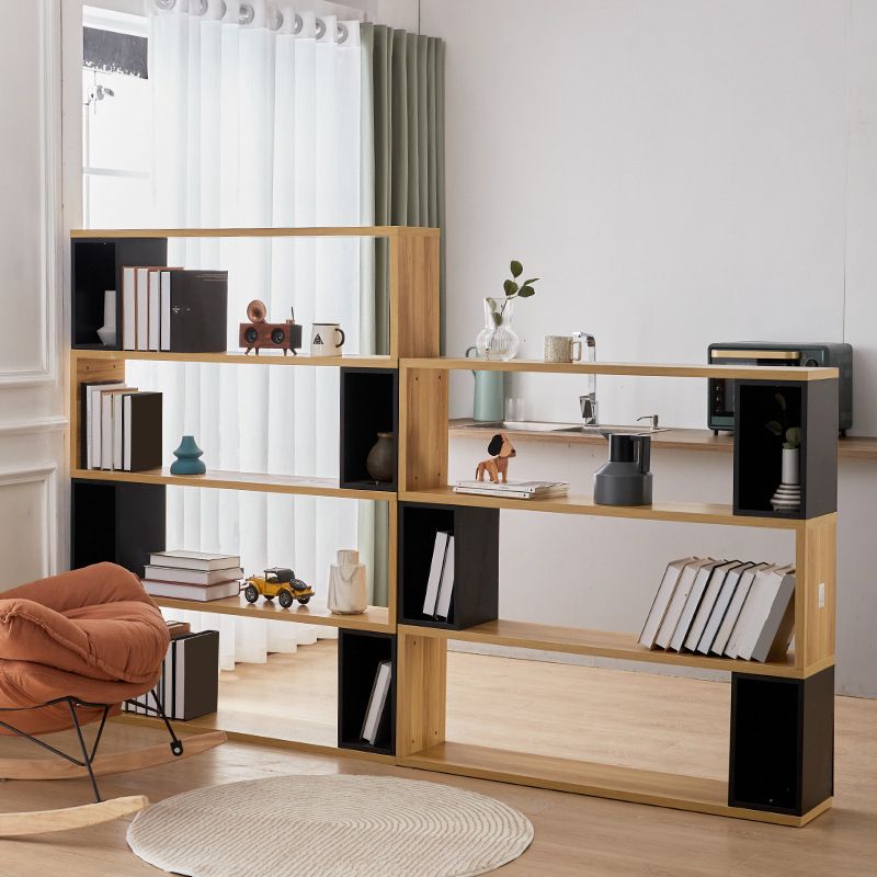 Modern geometry Bookshelf Multi Shelfs Open Back Bookcase in Natural