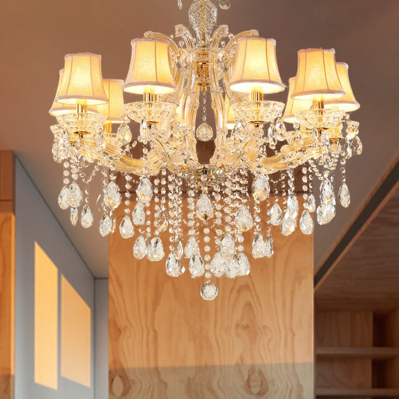 Teardrop Chandelier Light Fixture Modern Hand-Cut Crystal 10 Heads Gold Suspension Pendant for Living Room