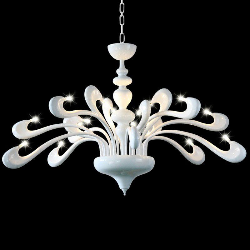 Swan Living Room Chandelier Metallic 12 Bulbs Minimalist Hanging Light Fixture in White