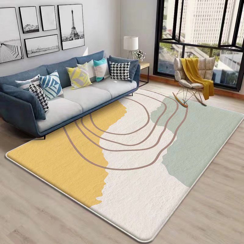 Geel kleurblok binnentapijt Polyester eenvoudig tapijt wasbaar tapijt voor woondecoratie