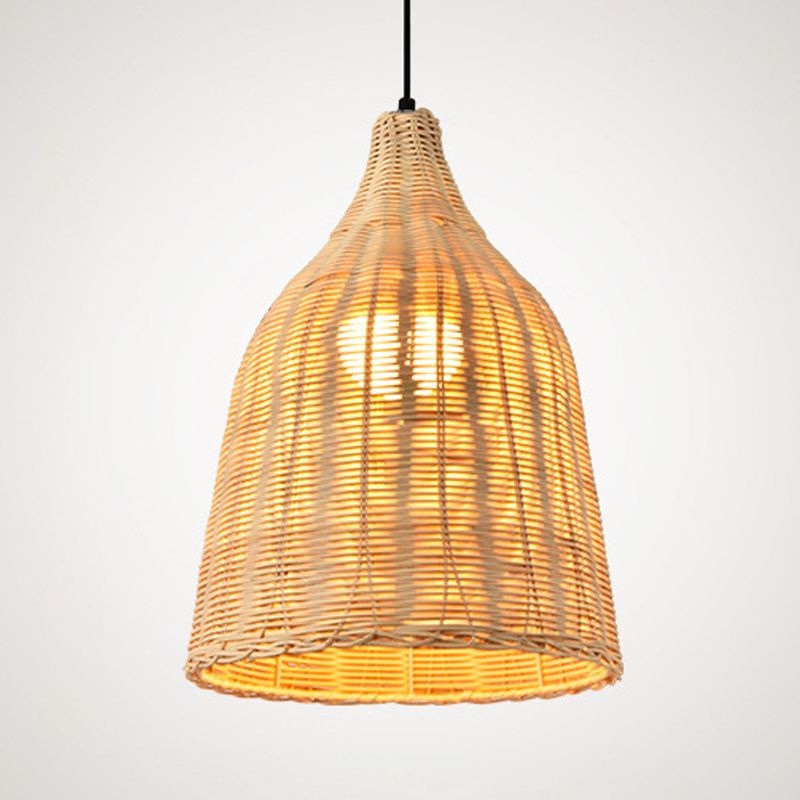 Rattan Domed Hanging Light Fixture Asia Style Pendant Ceiling Light