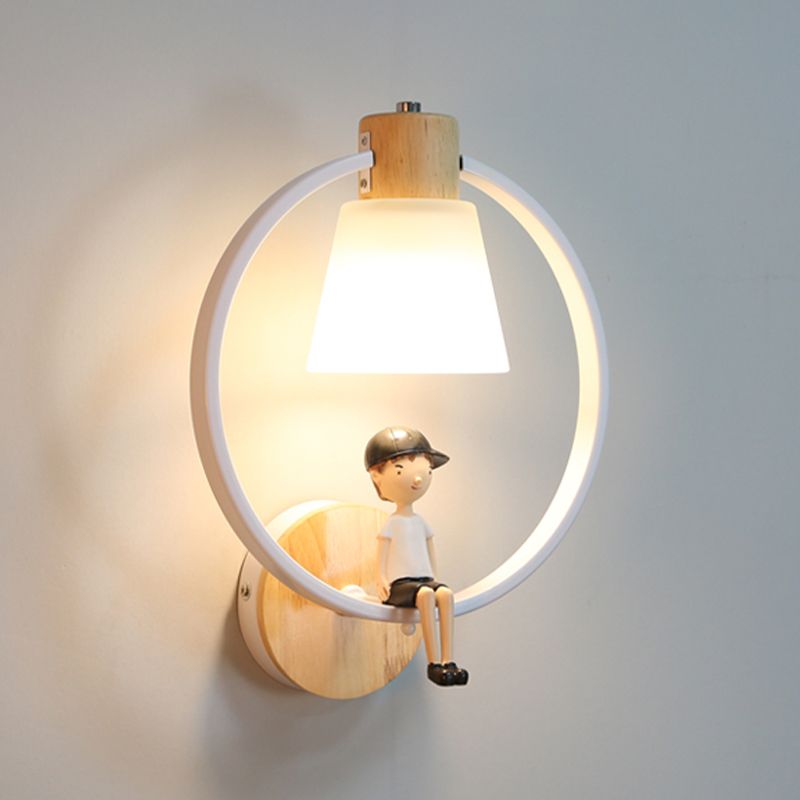 Modern Kids Wall Sconce Geometric Shape Metal Wall Light with Glass Shade for Bedroom