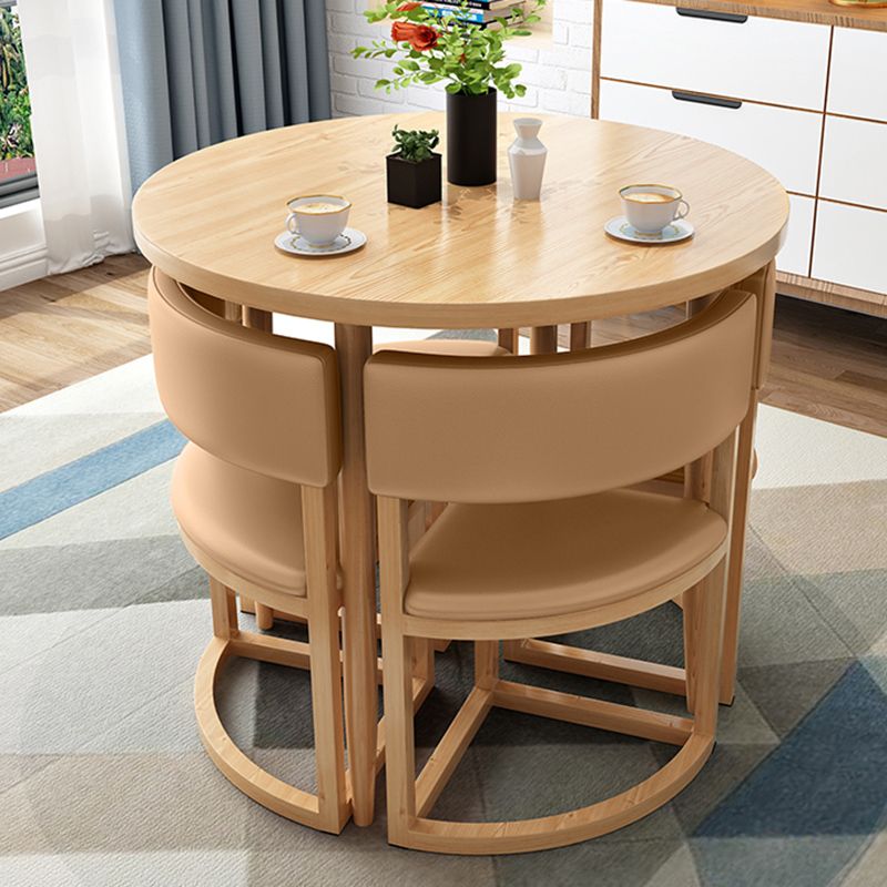 Natural Finish Round Dining Table Modern Dinette Table with 4 Legs
